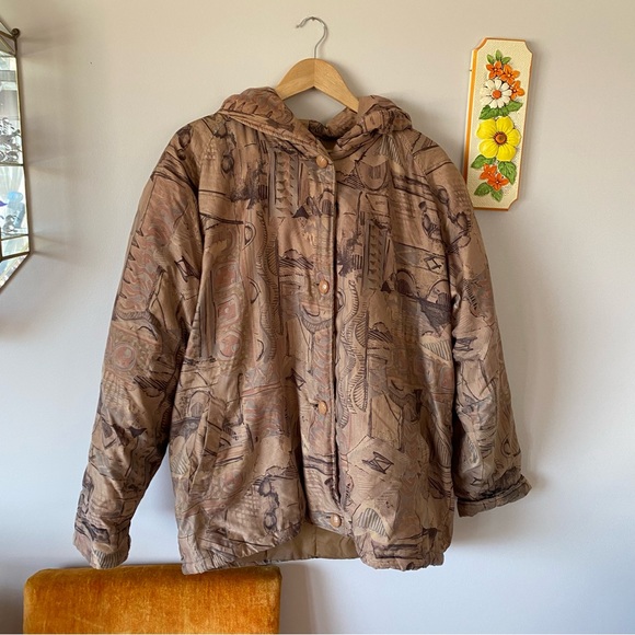 Vintage Eatons Neutral Patterned Puff Jacket - Picture 1 of 10